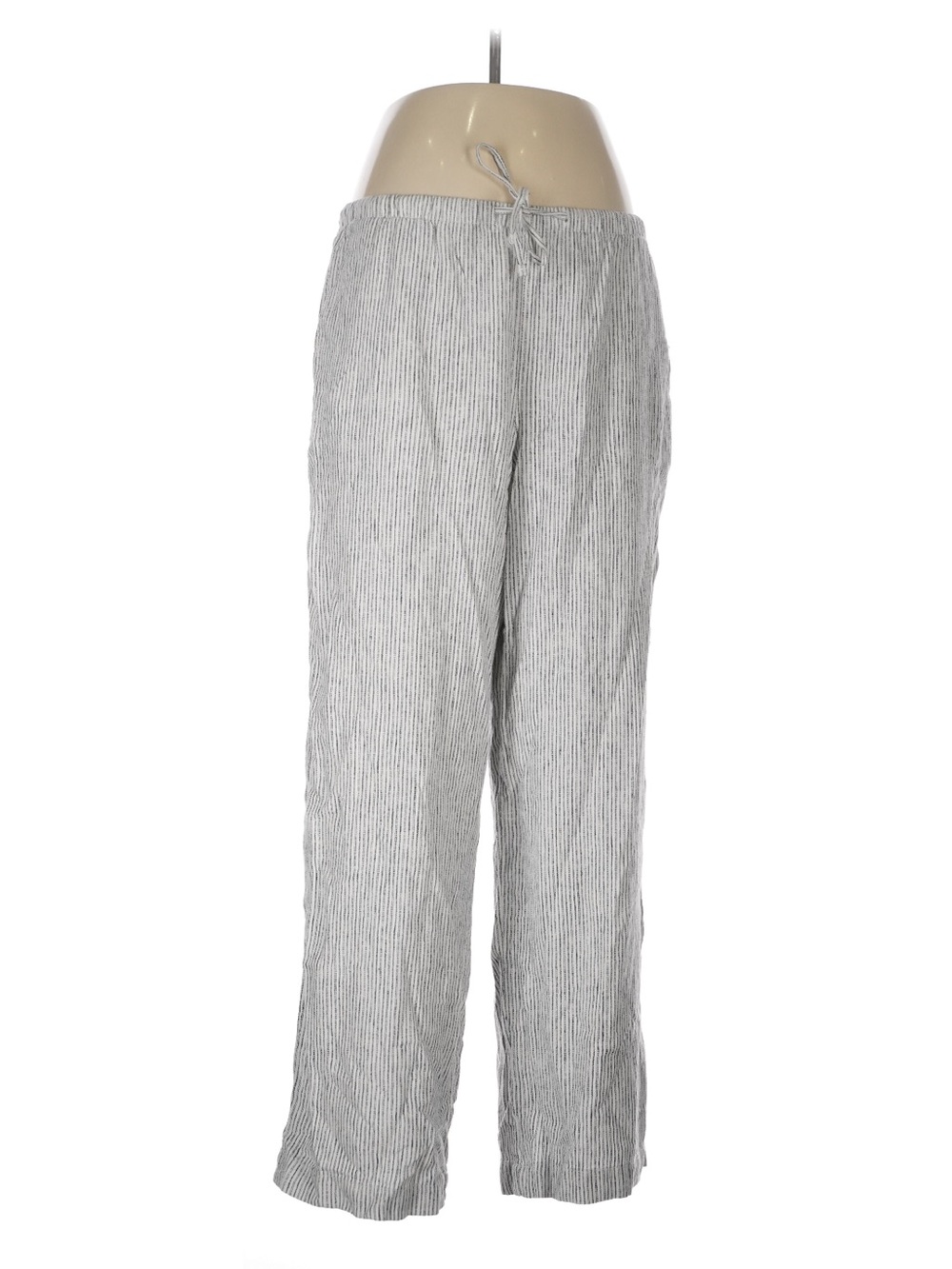 Gap Pull On Wide Leg Linen Pants Size Large Navy Ivory Stripe Elastic Waist NWT